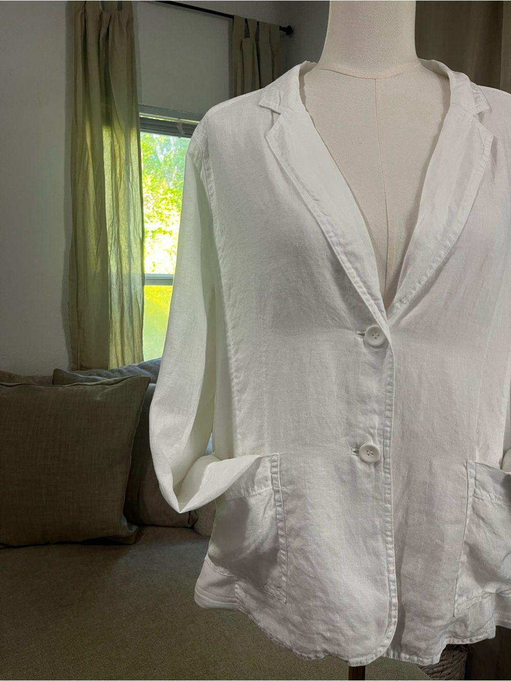 Eileen Fisher Organic Irish Linen Tower Sleeve & Cotton Panel Blazer Large - Picture 3 of 13
